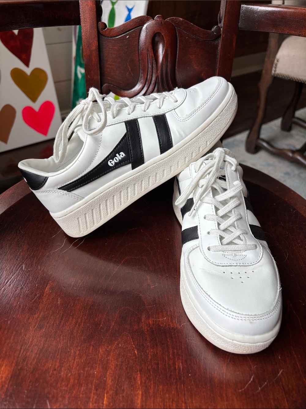 Gola White Leather Platform Sneakers with Black Stripes